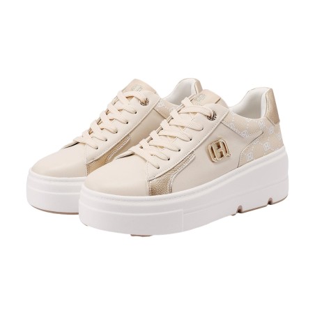 QUEEN HELENA  X34 16 Sneaker Donna Platform Beige Gold