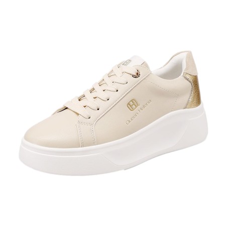 QUEEN HELENA  X34 9 Sneaker Donna Platform Beige Gold