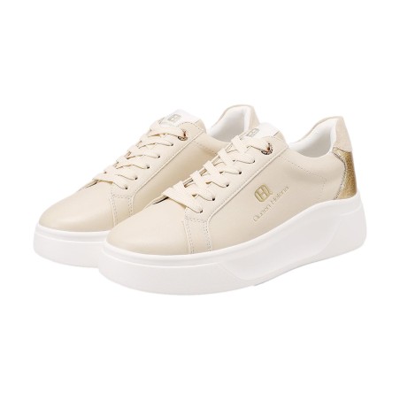 QUEEN HELENA  X34 9 Sneaker Donna Platform Beige Gold