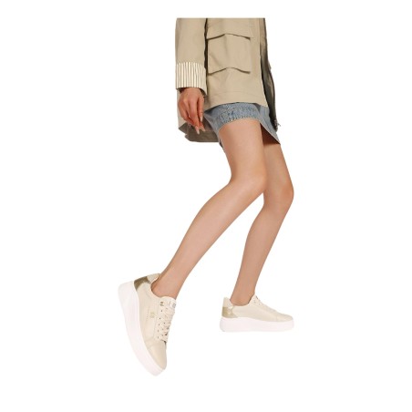QUEEN HELENA  X34 9 Sneaker Donna Platform Beige Gold