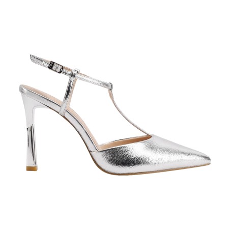 Queen Helena K4511 Scarpe Donna Dècolletè Lamè Sligback Elegante con Tacco Alto Argento