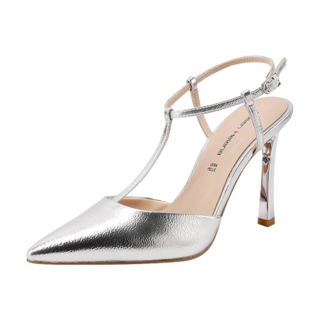 Queen Helena K4511 Scarpe Donna Dècolletè Lamè Sligback Elegante con Tacco Alto Argento