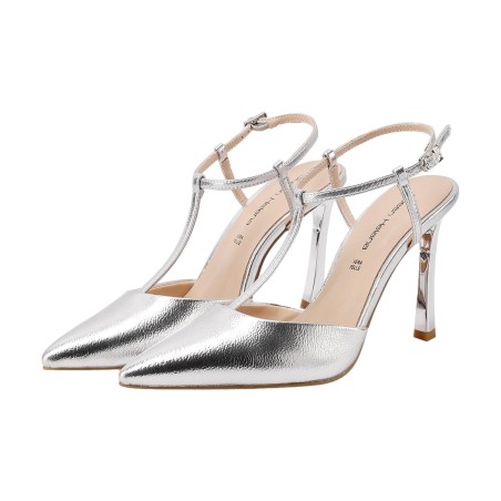 Queen Helena K4511 Scarpe Donna Dècolletè Lamè Sligback Elegante con Tacco Alto Argento