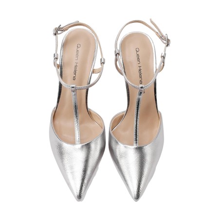 Queen Helena K4511 Scarpe Donna Dècolletè Lamè Sligback Elegante con Tacco Alto Argento