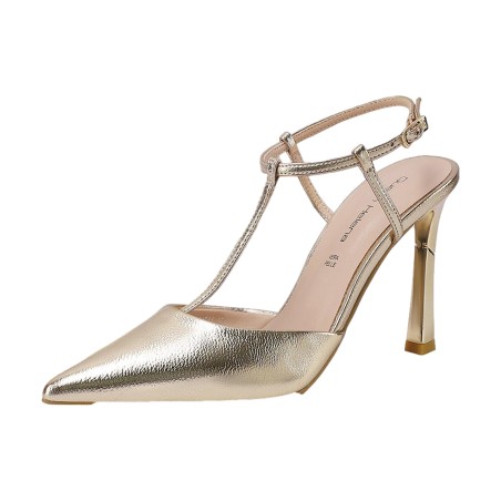 Queen Helena K4511 Scarpe Donna Dècolletè Lamè Sligback Elegante con Tacco Alto Gold