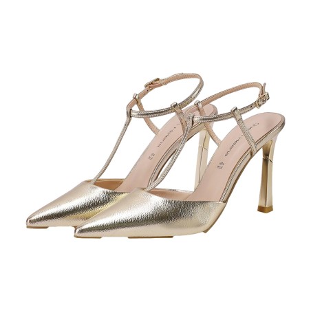 Queen Helena K4511 Scarpe Donna Dècolletè Lamè Sligback Elegante con Tacco Alto Gold