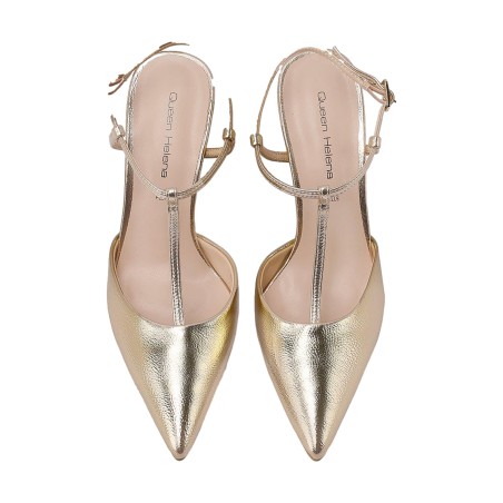 Queen Helena K4511 Scarpe Donna Dècolletè Lamè Sligback Elegante con Tacco Alto Gold