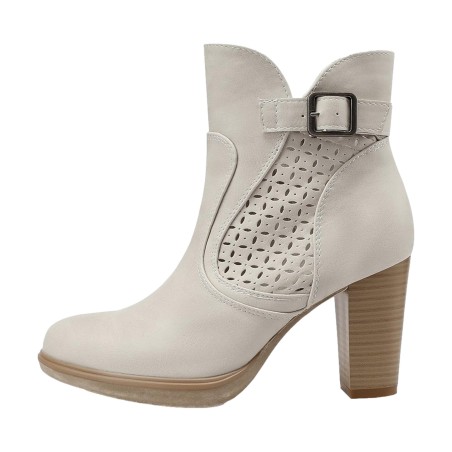 QUEEN HELENA X34 79 Stivaletti Tronchetti Traforati Donna Tacco Alto Con Cerniera Beige