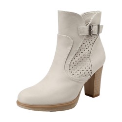 QUEEN HELENA X34 79 Stivaletti Tronchetti Traforati Donna Tacco Alto Con Cerniera Beige 2