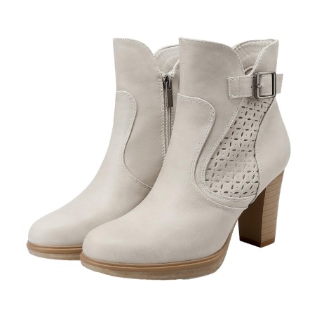 QUEEN HELENA X34 79 Stivaletti Tronchetti Traforati Donna Tacco Alto Con Cerniera Beige