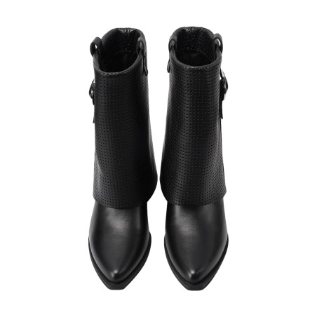 QUEEN HELENA X34 63 Stivaletti Biker Texani Traforati Donna Tacco Basso Con Fibbia Nero