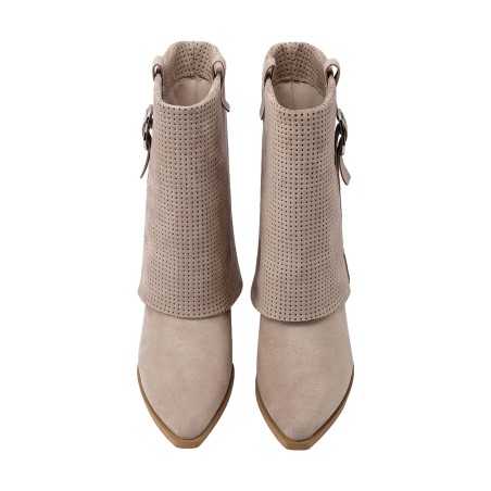 QUEEN HELENA X34 63 Stivaletti Biker Texani Traforati Donna Tacco Basso Con Fibbia Kahki