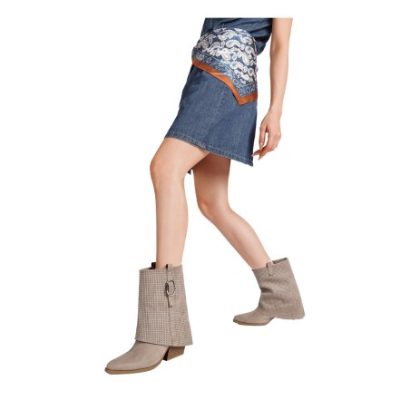 QUEEN HELENA X34 63 Stivaletti Biker Texani Traforati Donna Tacco Basso Con Fibbia Kahki