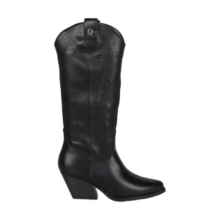 QUEEN HELENA X28 100 Stivale Texani Traforati Donna Tacco Basso Con Cerniera Nero