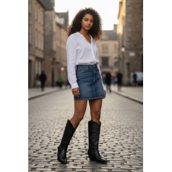 QUEEN HELENA X34 100 Stivaletti Texani Traforati Donna Tacco Basso Con Cerniera Nero 2