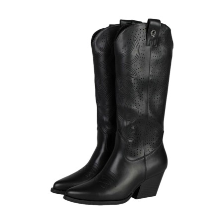 QUEEN HELENA X34 100 Stivaletti Texani Traforati Donna Tacco Basso Con Cerniera Nero