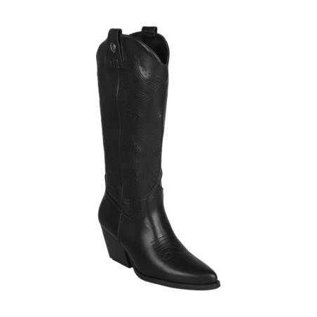 QUEEN HELENA X28 100 Stivale Texani Traforati Donna Tacco Basso Con Cerniera Nero