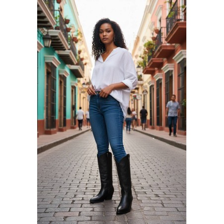 QUEEN HELENA X34 100 Stivaletti Texani Traforati Donna Tacco Basso Con Cerniera Nero