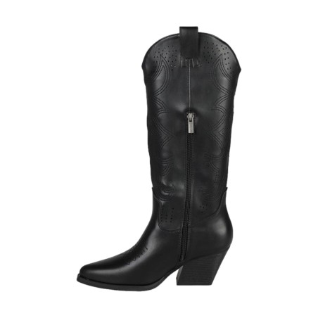 QUEEN HELENA X34 100 Stivaletti Texani Traforati Donna Tacco Basso Con Cerniera Nero