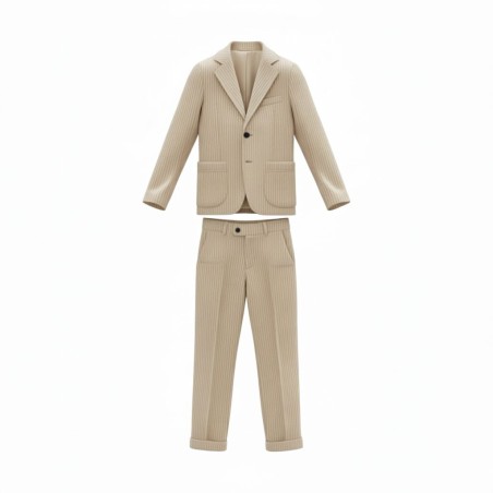 GC LUXURY VIENNA Abito In Velluto Uomo Giacca Mono petto e Pantalone Panna