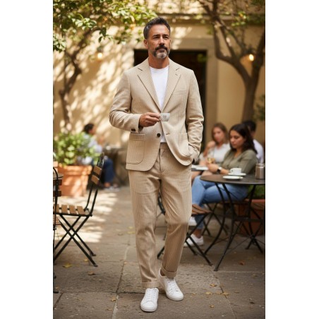 GC LUXURY VIENNA Abito In Velluto Uomo Giacca Mono petto e Pantalone Panna