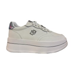 Gold & Gold GB1036 Sneakers Donna Platform Stringate Con Accessorio Bianco