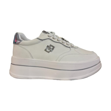 Gold & Gold GB1036 Sneakers Donna Platform Stringate Con Accessorio Bianco
