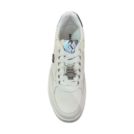 Gold & Gold GB1036 Sneakers Donna Platform Stringate Con Accessorio Bianco
