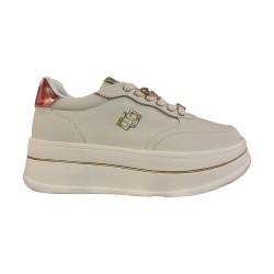 Gold & Gold GB1036 Sneakers Donna Platform Stringate Con Accessorio Avorio