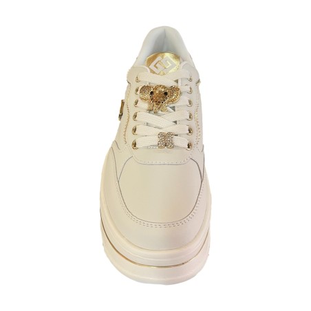 Gold & Gold GB1036 Sneakers Donna Platform Stringate Con Accessorio Avorio