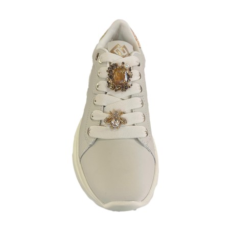 Gold & Gold GB1020 Sneakers Donna Platform Stringate con Accessorio Beige