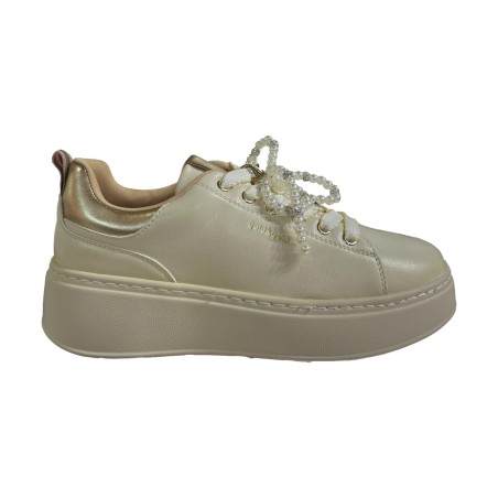 Gold & Gold GB1046 Sneakers Donna Stringate con Accessorio Beige