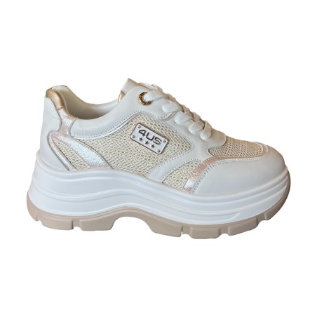 Paciotti 4US 4BV187 Sneakers Donna Platform Stringate con Logo Laterale Gold