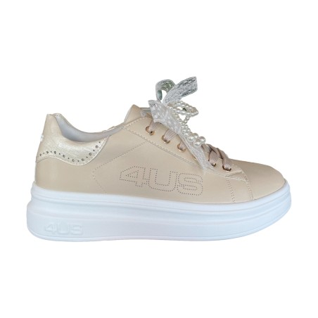 Paciotti 4US 4BX167 Sneakers Donna Platform Stringate con Accessorio Beige