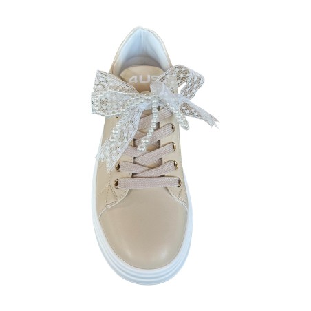 Paciotti 4US 4BX167 Sneakers Donna Platform Stringate con Accessorio Beige