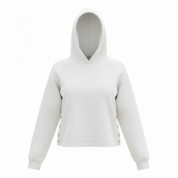 BLASH BS1720003 Felpa Interlock Donna con Cappuccio e Bottoni Bianco