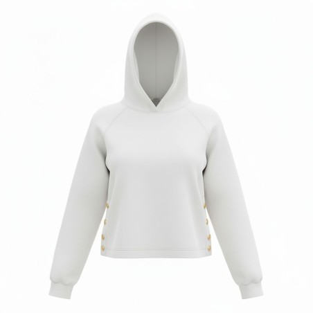 BLASH BS1720003 Felpa Interlock Donna con Cappuccio e Bottoni Bianco