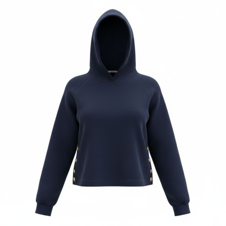 BLASH BS1720003 Felpa Interlock Donna con Cappuccio e Bottoni Blu 