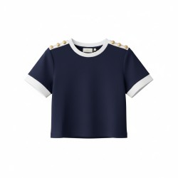 BLASH BS1720001 T-shirt Manica Corta Interlock con Bottoni Blu