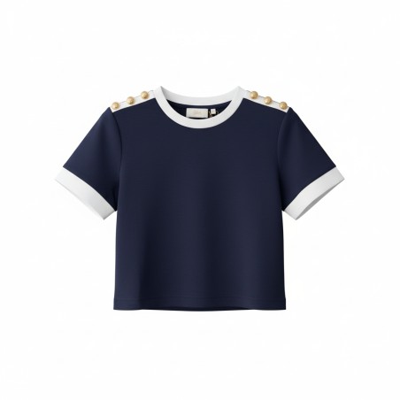 BLASH BS1720001 T-shirt Manica Corta Interlock con Bottoni Blu