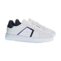 Harmont&Blain 021 AD0 Sneakers Uomo Stringate In Vera Pelle Bianco Blu