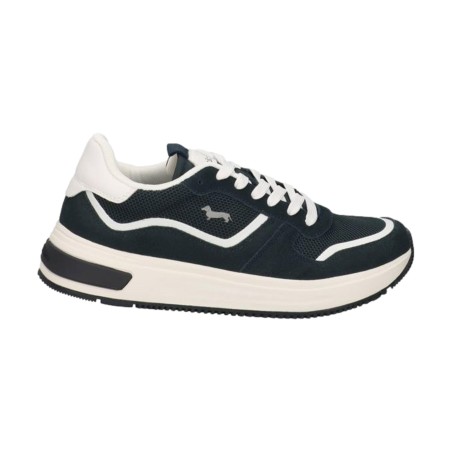 Harmont&Blain 050 BM0 Sneakers Uomo Stringate In Vero Camoscio e Tessuto Blu Bianco