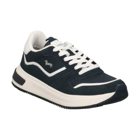 Harmont&Blain 050 BM0 Sneakers Uomo Stringate In Vero Camoscio e Tessuto Blu Bianco