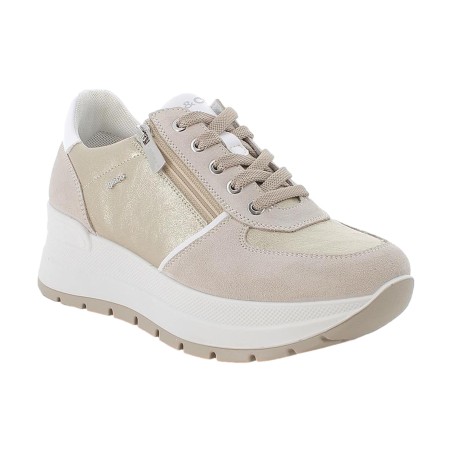 IGI&CO 1157111 Sneakers Donna Alte Stringate con Zip Laterale Beige/Platino