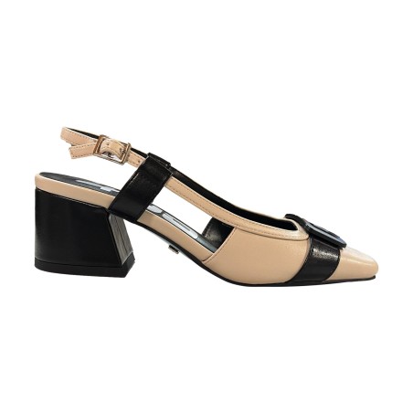 Paciotti 4US 4K2615 Décolleté Slingback Donna Tacco Medio Beige/Nero