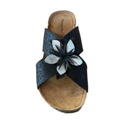 Riposella MATILDE WB00BX Ciabatte Donna Fascia a Incrocio Con Fiore Nero 2