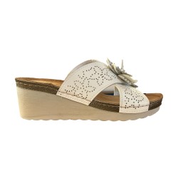 Riposella MATILDE WB00BX Ciabatte Donna Fascia a Incrocio Con Fiore Bianco