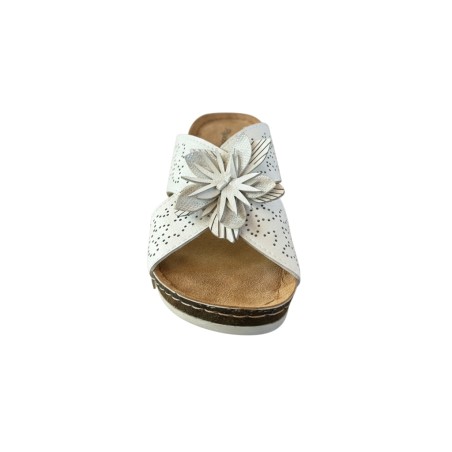 Riposella MATILDE WB00BX Ciabatte Donna Fascia a Incrocio Con Fiore Bianco