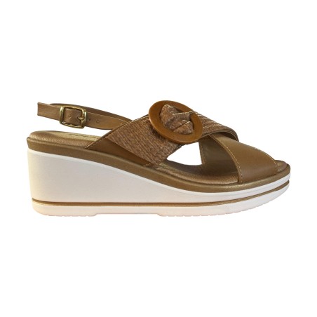 Riposella PINA WB00BX Sandalo Zeppa Donna a Incrocio Biscotto