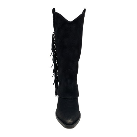 Cri Chic 3602 3 Scarpe Donna Stivale Camperos con Frange Tacco Alto Traforato Nero